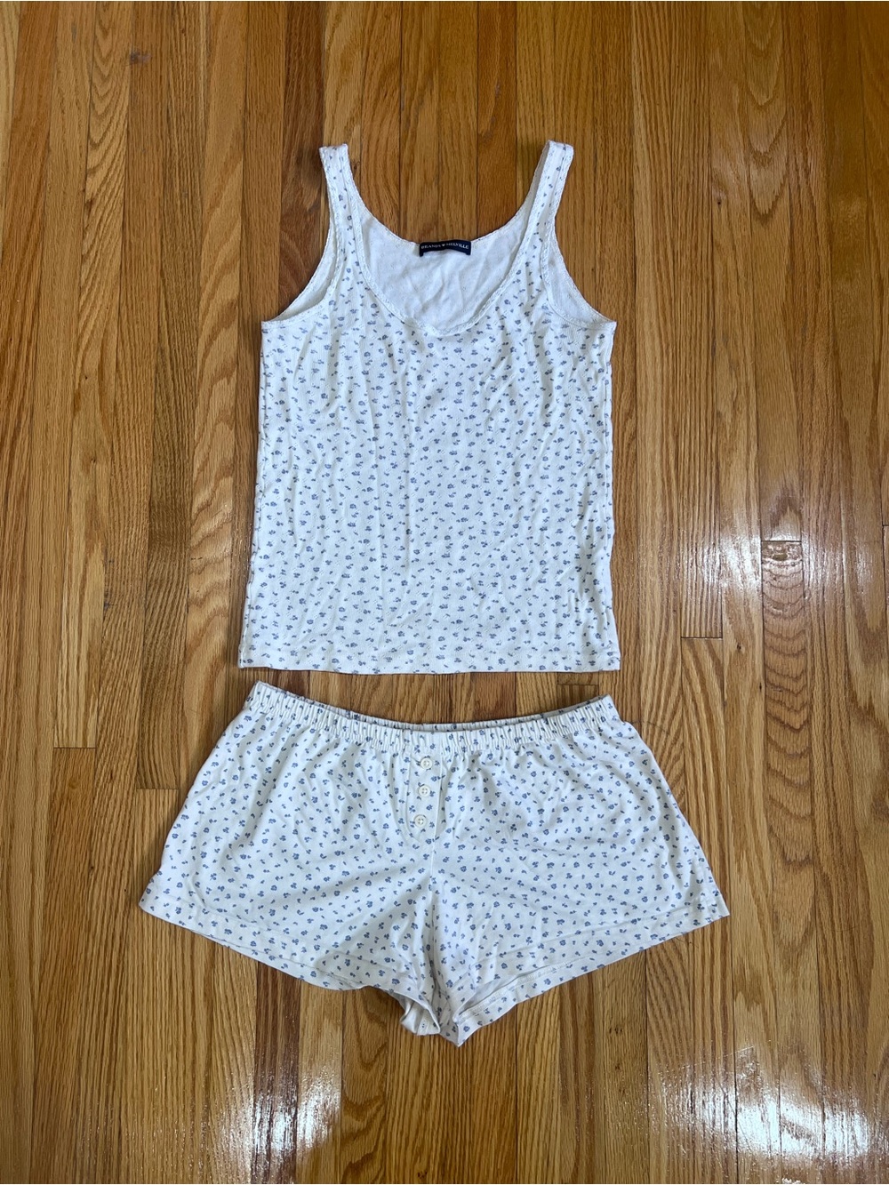 Brandy Melville White Tank & Floral-Print Shorts Sleep Set